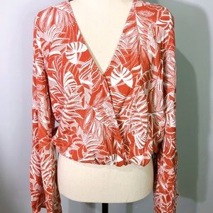 2 for $20 | Bell sleeve floral leaf print top.